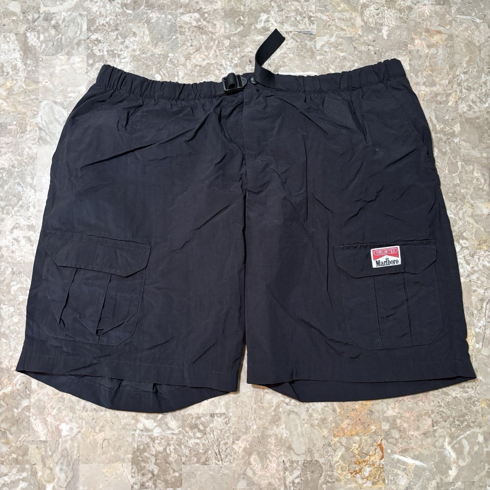 Vintage Marlboro Shorts Mens XL Black Nylon Belted Lined Hiking Climbing